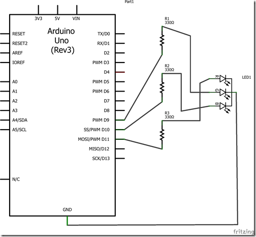 Arduino-RGB LED Common Cathode - Schematic